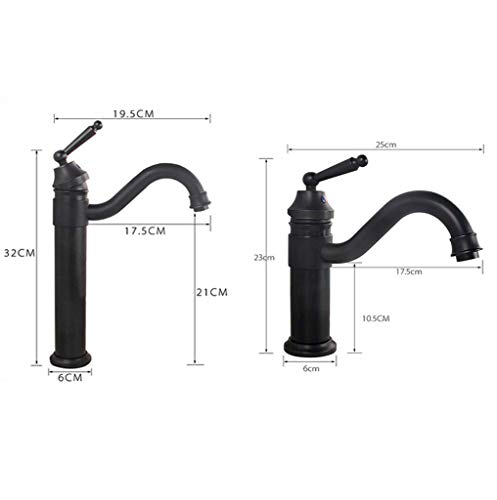 Preisvergleich Produktbild SS&LL Retro Badmischer MessingEinhebelmischer Hoher Auslauf Drehbarer Mischbatterie mit Anschlussscharnieren Nickel gebürstet Bad Wasserhahn für Badezimmer Hotel-Schwarz-23x6Cm