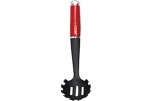 KITCHENAID Kitchen Craft - Grande Cuillère à Pâtes en Inox et Nylon Anti-Adhésif, 28 cm - Couleur Rouge Cerise et Noir