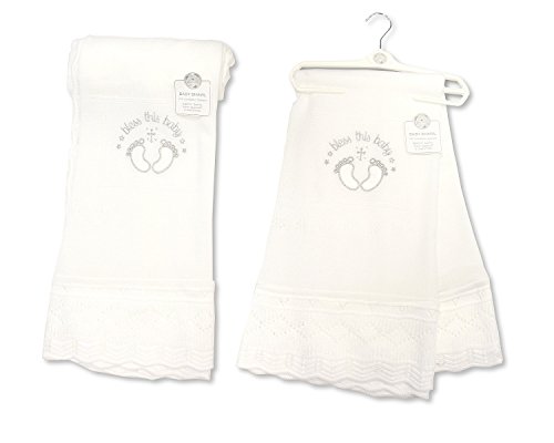Gorgeous White Christening Shawl With Silver Bless This Baby Lettering