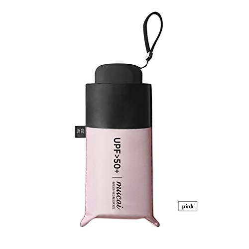 Rlorie Mini 5 Foldings Anti-UV con Manico Piatto, Ombrello Portatile per Donne e Uomini Rosa