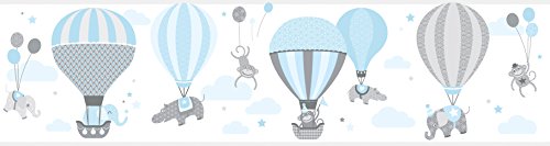 anna wand Lampenschirm HOT AIR BALLOONS HELLBLAU/GRAU – Schirm für Kinder / Baby Lampe mit Tieren in Heißluftballons versch. Farben – Sanftes Licht für Tisch-, Steh- & Hängelampe im Kinderzimmer Mädchen & Junge - 2