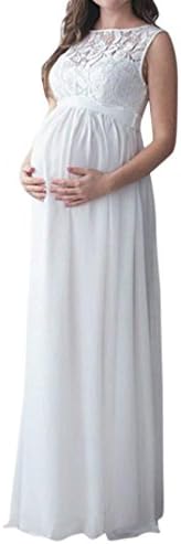 Sunday Pregnant Women dressPregnants Bohemian Sleeveless O Neck Bodycon High Wirst Maternity Nursing Full Dress Plain Fit and Flare Slash Neck Clothing for Daily Beach Photography (XL, White)