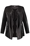 Jersey-Innenseite Ulla Popken Damen große Größen bis 62, Lederimitat-Jacke, Punto-di-Roma Jersey, Lange Ärmel, 2 Zipptaschen schwarz 48 718751 10-48