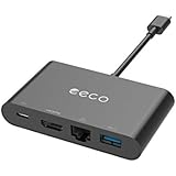eeco USB-C Hub Multiport Adapter with 4K HDMI Output, Gigabit Ethernet Port, USB 3.1 Port and Type-C Power Delivery Port for New MacBook/MacBook Pro, Chrombook Pixel and more USB C Laptops