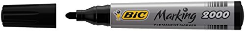 BIC Marking 2000 Permanent Marker ECOlutions / wasserfester Marker mit Rundspitze für viele Oberflächen / 12 schwarze Stifte / Strichstärke 1,7 mm - 12