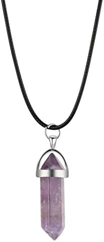 Keyuefa Luxury Necklace, Natural Quartz Crystal Stone Point Chakra Healing Gemstone Pendants Necklace Jewelry Gift (Purple)