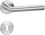 GedoTec&reg; Edelstahl Türbeschlag Türgriff auf Flach Rund-Rosette | BB - Buntbart | Edelstahl matt gebürstet | Modell SAMANTHA | Türklinke für Türstärke 35 - 47 mm | Markenqualität für Ihren Wohnbereich