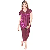 Indiatrendzs Women Satin Blue Nightwear 6 PCs Set of Long Wrap Gown, Nighty, Top, Capri, Lingerie Set