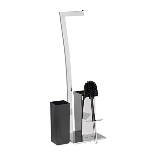 Relaxdays Stand WC Garnitur WIMEDO eckig HBT: 71 x 20 x 20 cm Toilettenbürstenhalter aus Edelstahl mit Lackierung Toilettenpapierhalter und Klorollenhalter als freistehende WC Bürstengarnitur, silber - 5