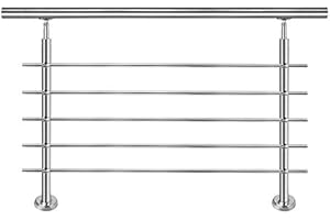 Aufun Corrimano in acciaio inox, 100 cm, ringhiere per scale interne ed esterne con 2 pali per scale, parapetto, balcone (100 cm, 5 barre trasversali)