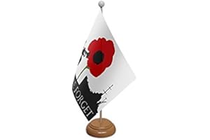 UKFLAGSHOP 9" x 6" Lest We Forget Navy Naval Ships Poppy Remembrance Day Large Desktop Table Flag With Wooden Base & Pole Ideal For Party Conferences Office Display