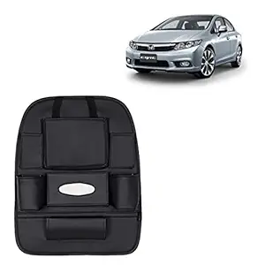 RD Universal PU Leather Car Auto Seat Back Organizer Multi Pocket Travel Storage Bag with Hangers, Tissue Paper and Bottle Holder-Black Colour Compatible for Honda Civic