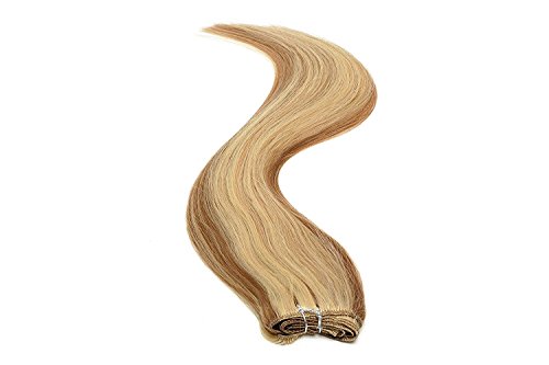 Euro Silky Weave 90g Human Hair Extensions | 18 inch | Caramel Brown Starlight Mix (12/613)