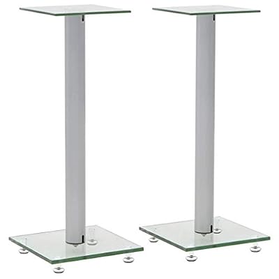 vidaXL 2x Support Haut-parleur Verre Trempé 1 Colonne Argenté Pieds Enceintes