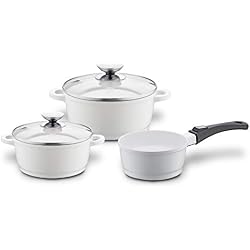 Berndes 032101 Vario Click Batterie de cuisine avec 1 marmite Ø 20 cm et son couvercle en verre, 1 marmite Ø 24 cm et son couvercle en verre et 1 casserole Ø 16 cm, convient pour plaques à induction Blanc