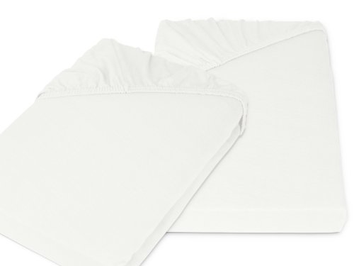 Doppelpack zum Sparpreis – Kinder-Jersey-Spannbetttücher – mit einer Steghöhe von ca. 22 cm passend für Kinder- und Babybettmatratzen – in 12 Farben und einer Einheitsgröße von 60-70 cm x 120-140 cm, weiß - 2