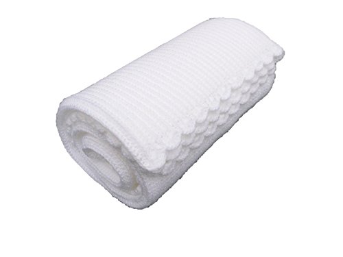 Large Handmade Knitted & Crochet Baby Blanket for Pram Car Seat Moses Basket Crib Stroller Cot White