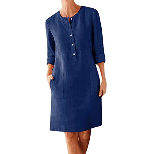 Preisvergleich Produktbild MCYs Frauen Sommer Rundhals Solide Langarm Taschenkleid
