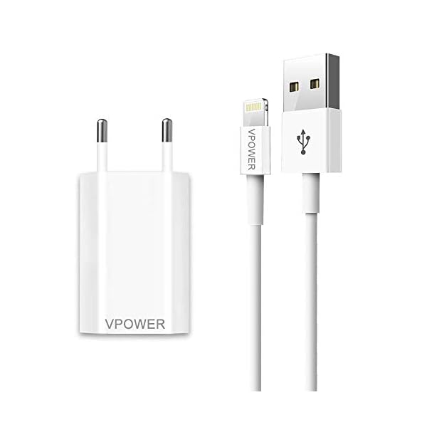 VPOWER® Ladegerät passend für iPhone Ladeset USB Ladekabel mit Netzteil für iPhone X Xs Xr 8 Plus 7 Plus 6 Plus 6s SE 5 5s iPod iPad 4 3 2 Pro Mini Weiß