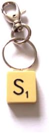 English Gems Keyring Vintage Board Game Tile Letter S in Organza Gift Bag
