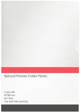 Rybond Premier Clear Folder Plastic Top and Side opening Copy-safe 90 Micron A4 [Pack 100]