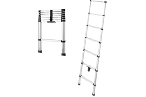 HER PRO QUALITY PRO TOOLS Escalera Telescópica Extensible de Aluminio de 7 peldaños. Altura Maxima 2 Metros (2 Metros)