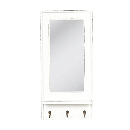 Clayre & Eef 52S037 Spiegel Wandspiegel mit 3 Haken Garderobe weiß ca. 28 x 6 x 59 cm