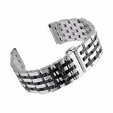 Beauty7 Unisex Edelstahl Uhrenarmband 20mm Breit Glänzend Schwarz/Silber Gold mit Faltschließe Massiv Gerade Anstoß Länge Verstellbar WBL00104BD20a