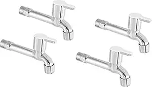 ZESTA Stainless Steel Brass Disc Flora Long Body Bib Cock Tap with Flange (Standard; Silver) - Pack of 4