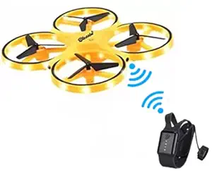 BLESSBE Drone for Kids with Hand Free Operated Child Mini Drone with Innovative Watch Hand Control Quadcopter Remote Control 360? Flip Action LED Light Toy Yellow