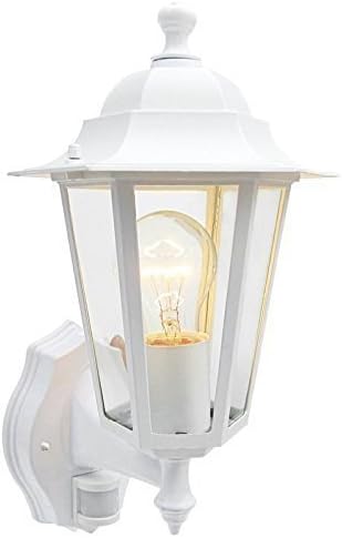Outdoor White PIR Wall Lantern Sensor Light Security 6 Sided Exterior Motion Security