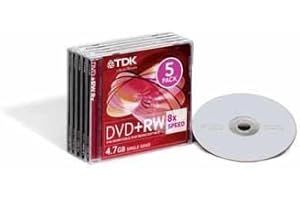 TDK T19352 Rewritable DVD+RW Blank 4.7GB in Jewel Case (Pack of 5) 3-8x Speed