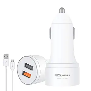 Portronics CarPower QC POR-1004 Dual Port Car Charger with Quick Charge 3.0 Port, a USB Port + Free 1M Micro USB Cable, White