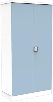 Simply Office CUPB1830WPB 1830 mm 2 Door Cupboard with Levelling Feet/3 Graphite Grey Shelf - White/Pastel Blue