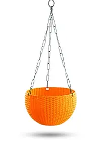 GARDENS NEED 100% Virgin Plastic Euro Plastic Basket | Set of 4 Hanging Planter, (22cm x 22cm x 24cm, Orange)