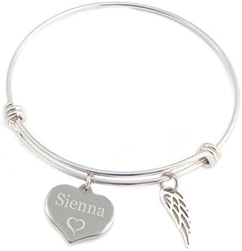 Personalised Engraved Name Stainless Steel Adjustable Wire Bangle (Presented in Satin Bag)