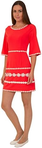 Vintage 60s 70s Daisy Trim Mod Style Dress Sizes 8 to 14 in Mustard or Coral (10-12, Coral)