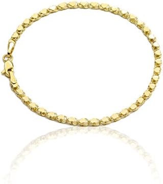 9" 10k Yellow Gold Friendship Mirror Chain Ankle Bracelet Anklet with Double Side Heart Charms (0.12")