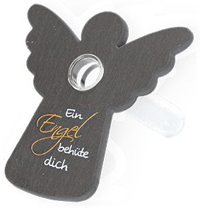Schieferrelief in Engelform mit kleiner Vase als Aufsteller und Spruch Ein Engel behüte dich