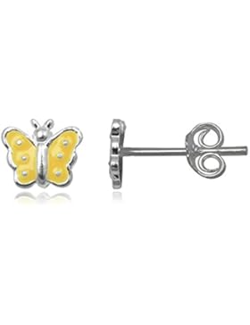 JAYARE Kinder-Ohrstecker Schmetterling 925 Sterling Silber Emaille 6 x 6 mm gelb Ohrringe