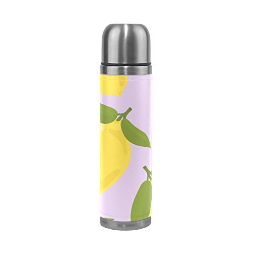 Borraccia estiva giallo frutta limoni acciaio inox PU pelle isolata sottovuoto tazza da viaggio 500 ml tazza da caffè thermos