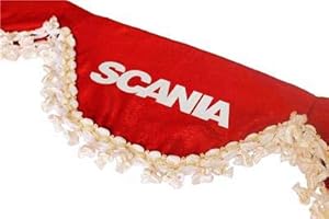 DECOART AutoCommerse - Tenda per parabrezza anteriore in raso con nappe bianche parasole per pannelli parasole per Scania S R P L G serie camion HGV ROSSO