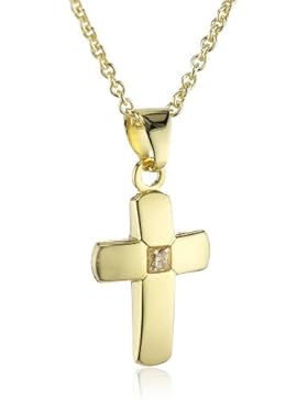 Xaana Kinder und Jugendliche-Anhänger Kreuz mit Zirkonia 12 mm 8 Karat (333) Gelbgold + 925 Silberkette vergoldet...