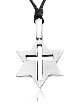 Llords Schmuck Halskette mit dem Stern von David und christlichem Kreuz Anhänger klassisch, feinster Zinn Metall...
