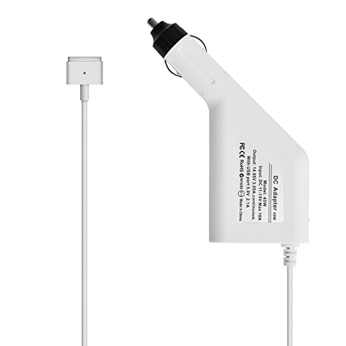 Original iProtect® Auto KFZ Universal Adapter Netzteil Ladegerät 45W für Apple MacBook mit MagSafe 2 Netzanschluss Charger + zusätzlichen USB Anschluss für iPhone / iPad in weiß