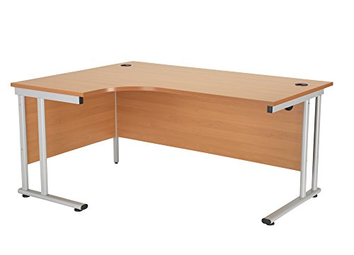 Office Hippo Left Crescent Cantilever Desk, 160 cm - Silver Frame/Beech Top