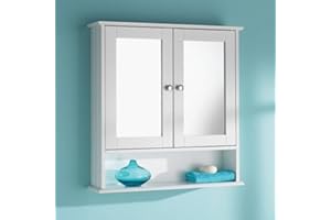 Homme Concept - White/Grey Double Door Wall-Mounted Mirrors Cabinet, Bathroom Storage Unit, Bathroom Mirror With Shelf flat packed. (Double Door, White)