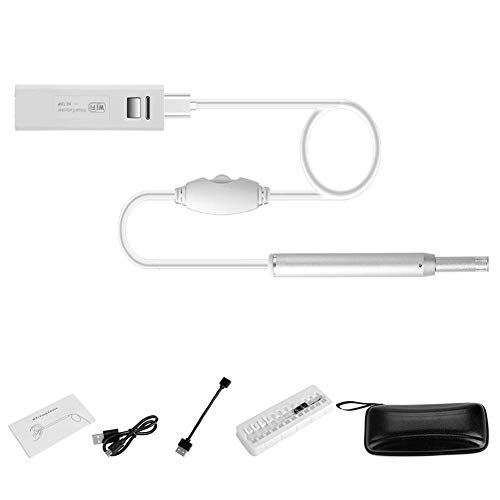 Preisvergleich Produktbild Heilsa Ohrreinigungsendoskop Wifi Wireless Ohrenendoskop mit HD Inspektionskamera und 6 einstellbaren LED-Leuchten für Android und iOS Smartphone, iPhone, Samsung, Tablet, Silber