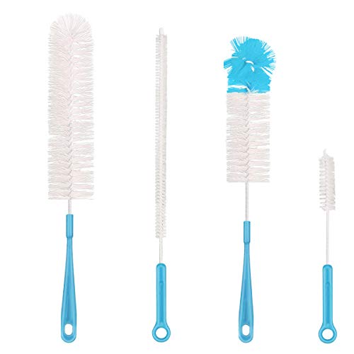 Qisan 4 Pcs Brosse De Nettoyage De Bouteille Set Multifonctionnel Brosses Longue Brosse À Bouteille D'eau Nettoyant De Bouteilles-bleu