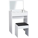 Homcom Coiffeuse Table de Maquillage avec Tabouret Miroir Rabattable 9 + 1 Compartiments intégrés 60L x 40l x 79H cm Blanc Noir